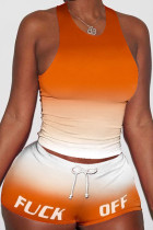 Orange Fashion Active Letter Two Piece Suits pencil Sleeveless Two Pieces