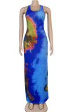 purple Sexy Tank Sleeveless O neck Slim Dress Ankle-Length Print Tie and dye Dresses