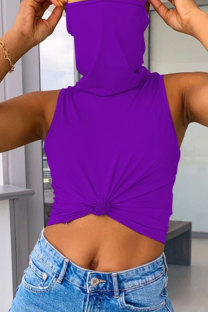 purple White Red Black Grey Pink Khaki Yellow Royal blue Fruit green rose red purple Sky Blue Turtleneck Sleeveless Patchwork Solid Slim fit Tops