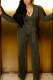 Gold Fashion Casual Solid Patchwork V Neck Straight Jumpsuits