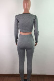 Wine Red Street Solid Hollowed Out See-through U Neck Long Sleeve Short Two Pieces