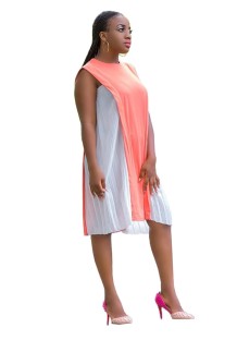 Pink Casual O-Neck Sleeveless Irregular skirt Knee Length Casual Dresses