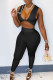 Black Sexy Solid Patchwork Knotted U Neck Short Sleeve Two Pieces