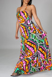 Multicolor Fashion Sexy Print Backless Spaghetti Strap Sleeveless Dress