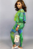 Green Sexy Two Piece Suits Print pencil Long Sleeve 
