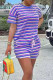 Blue Casual Striped Print Patchwork O Neck Short Sleeve Two Pieces