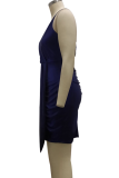 Blue Sexy Solid Patchwork Spaghetti Strap Pencil Skirt Dresses