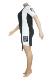 Black and white Fashion Sexy Europe and America Street O Neck Patchwork Plus Size
