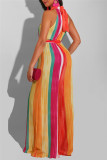 Colour Sexy Casual Patchwork Print Bandage Turtleneck Regular Jumpsuits