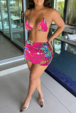 Black Fashion Sexy Print Backless Halter Sleeveless Two Pieces Swimwear
