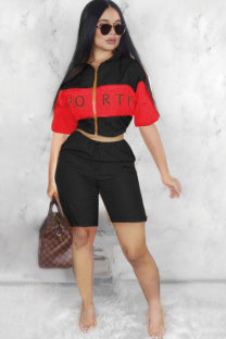 Black Fashion Sexy Print Patchwork Straight Two-Piece Short Set