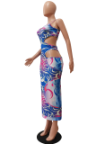 Red Sexy Print Hollowed Out Spaghetti Strap Pencil Skirt Dresses
