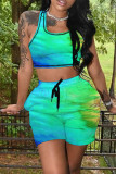Red Casual Sportswear Print Vests U Neck Sleeveless Two Pieces