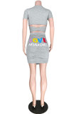 Green Fashion adult Street Grey Green Cap Sleeve Short Sleeves O neck Step Skirt Mini Print Patchwork Character Draped hollow out Dresses