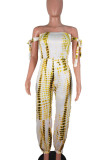 Yellow Sexy Colorblock Sleeveless one word collar Jumpsuits