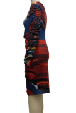 Multicolor Sexy Print Patchwork V Neck Pencil Skirt Dresses