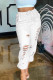 White Casual Solid Ripped Regular Bottoms