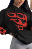 Black Street Print Hooded Collar Tops