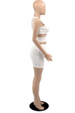 White Fashion Sexy Solid Hollowed Out O Neck Sleeveless Three-piece Set