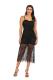 Black Fashion Sexy Spaghetti Strap Sleeveless Slip Step Skirt Mid-Calf lace Mesh Patchwork Club