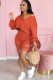 Orange Fashion adult Ma'am Street Patchwork Solid Hole Two Piece Suits pencil Long Sleeve Two Pieces
