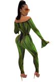 Blue Sexy Fashion adult Patchwork Two Piece Suits Striped Print pencil Long Sleeve