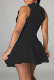 Black Fashion Casual Solid Vests Zipper Collar Sleeveless Two Pieces
