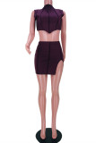 Card Purple Fashion Sexy Solid Slit O Neck Sleeveless Two Pieces