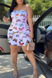 White Sexy Spaghetti Strap Sleeveless Slip Step Skirt Mini Print Patchwork backless Dresses