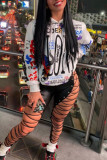 White Fashion Casual Print Basic Hooded Collar Tops