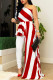 Red Street Striped Print Patchwork Asymmetrical Oblique Collar Irregular Dress Dresses