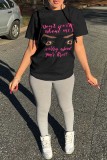 Grey Fashion Casual Print Basic O Neck T-Shirts