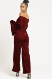 White Sexy Patchwork Solid Ruffled Long Sleeve one word collar Jumpsuits