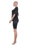 Black Fashion adult Street Patchwork Print Lips Print pencil Short Sleeve Two Pieces