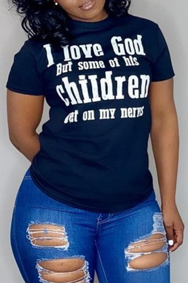 Tibetan Blue Casual Print Patchwork O Neck T-Shirts