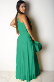Green Sexy Fashion Casual asymmetrical Two Piece Suits crop top Solid Bandage Draped Straight Sl