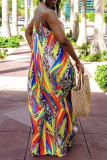 Multicolor Sexy Print Patchwork Spaghetti Strap Straight Dresses