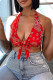 Red Fashion Sexy Print Bandage Backless Halter Tops