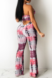 Red Fashion Casual Print Backless V Neck Sleeveless Two Pieces