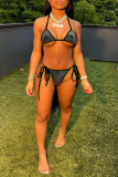 Blue Sexy Sweet Patchwork Draw String Swimwears