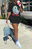 Grey Casual Print Patchwork O Neck T-Shirts