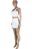 Red Casual Sportswear Solid Basic U Neck Sleeveless Two Pieces