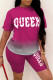 Rose Red Fashion Casual Gradual Change Letter Print Basic O Neck Short Sleeve Two Pieces
