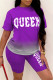 Purple Fashion Casual Gradual Change Letter Print Basic O Neck Short Sleeve Two Pieces