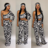 Black Elastic Fly Mid Print Loose Pants Two-piece suit