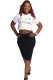 Black and white Sexy Fashion Letter Print Patchwork pencil Short Sleeve Two-Piece Short Set