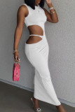 Purple Sexy Solid Hollowed Out Patchwork O Neck Pencil Skirt Dresses