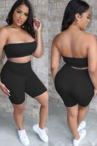 Black Fashion Casual Solid Two Piece Suits pencil Sleeveless Two Pieces