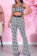 White Fashion Casual Print Vests Pants Square Collar Sleeveless Two Pieces