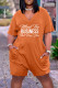 Orange Fashion Casual Letter Print Basic V Neck Regular Romper